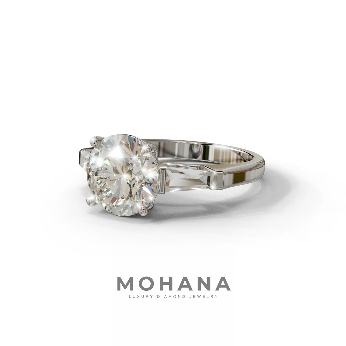 E-VVS 3 Carat Round & Tapered Cut Multi Stone Lab Diamond Ring - Reflection