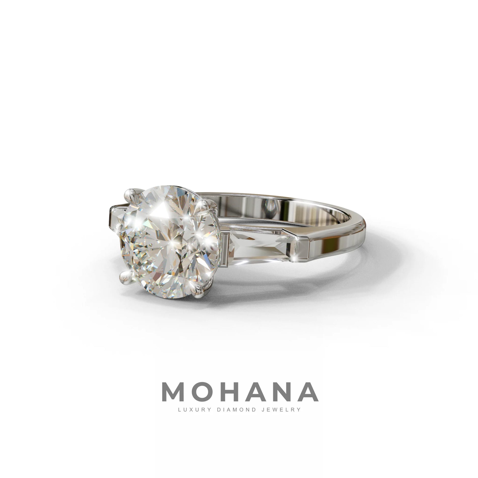 E-VVS 3 Carat Round & Tapered Cut Multi Stone Lab Diamond Ring - Reflection