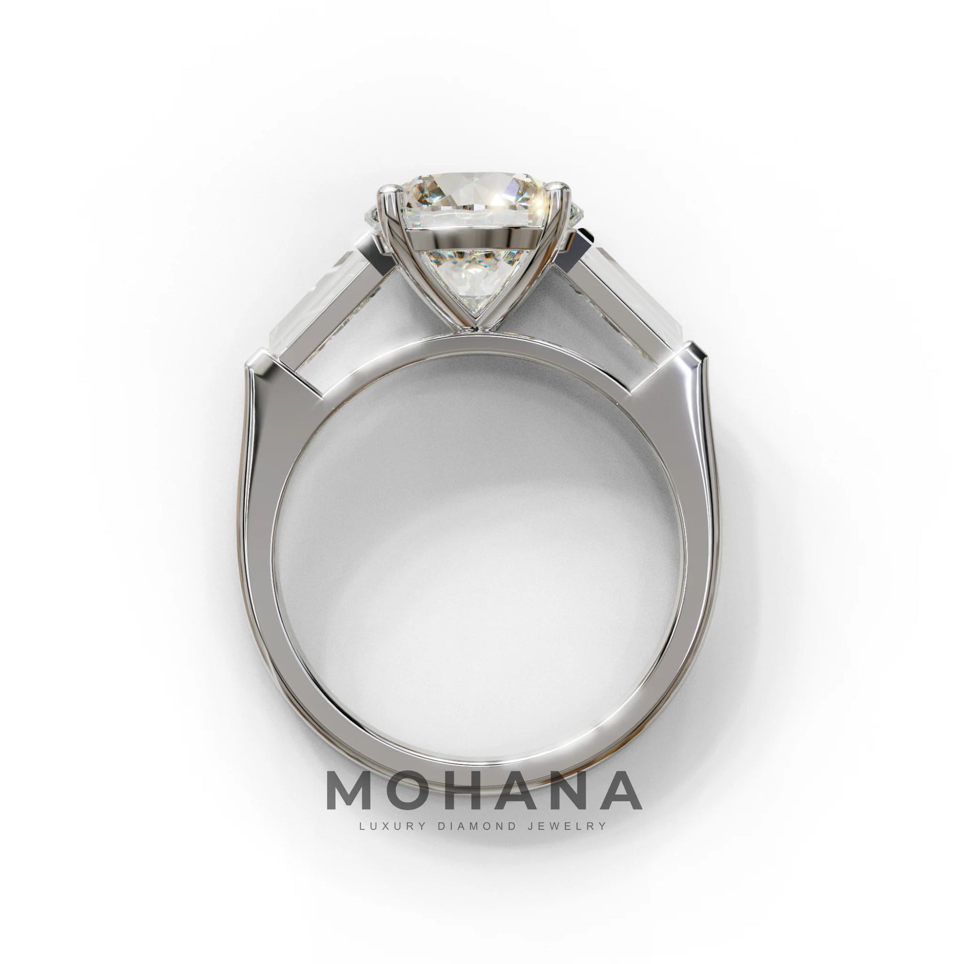 E-VVS 3 Carat Round & Tapered Cut Multi Stone Lab Diamond Ring - Reflection