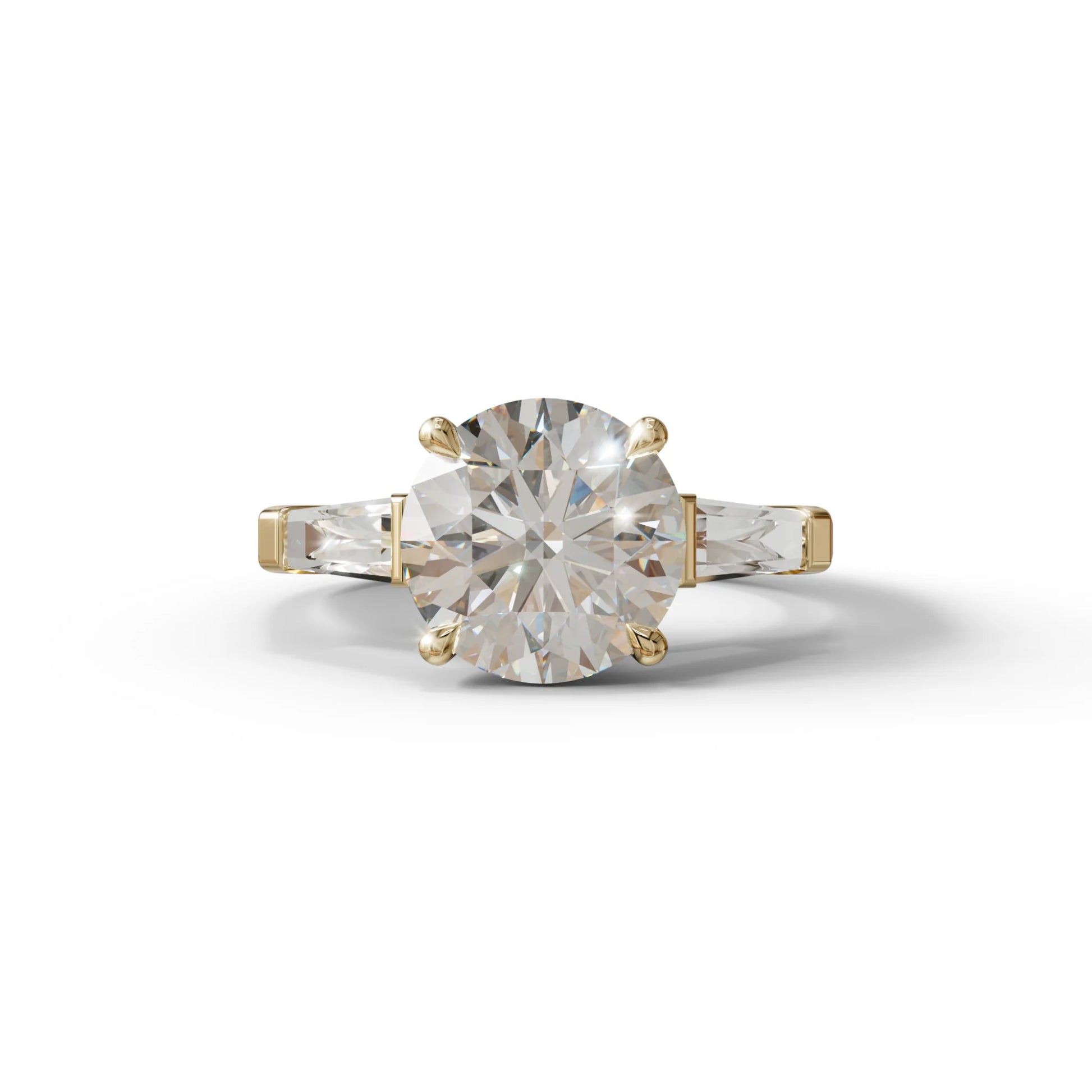 E-VVS 3 Carat Round & Tapered Cut Multi Stone Lab Diamond Ring - Reflection - 10K Solid Gold / Yellow Gold