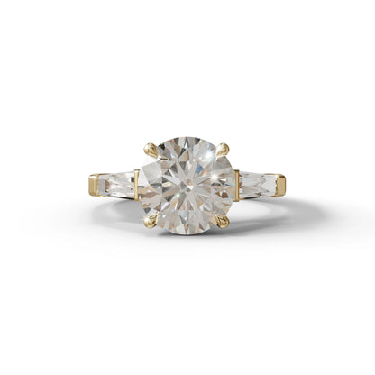 E-VVS 3 Carat Round & Tapered Cut Multi Stone Lab Diamond Ring - Reflection - 10K Solid Gold / Yellow Gold