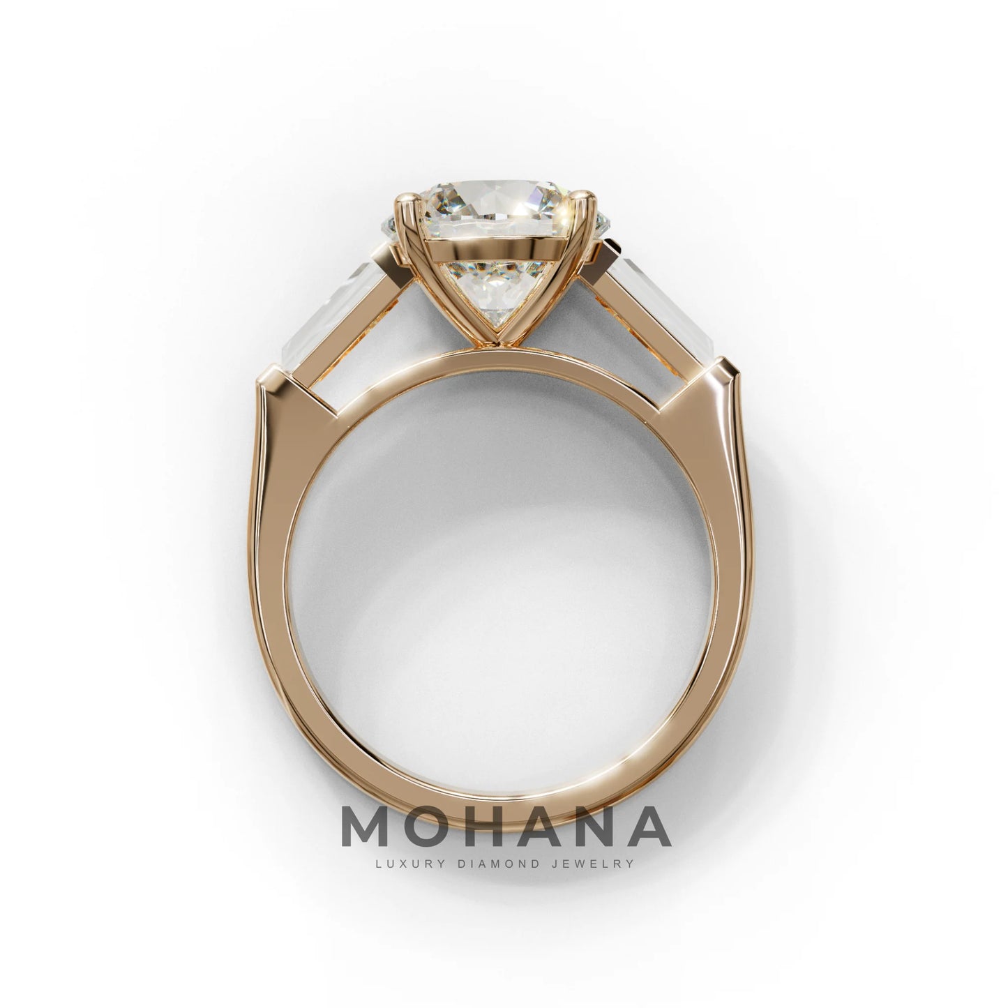 E-VVS 3 Carat Round & Tapered Cut Multi Stone Lab Diamond Ring - Reflection