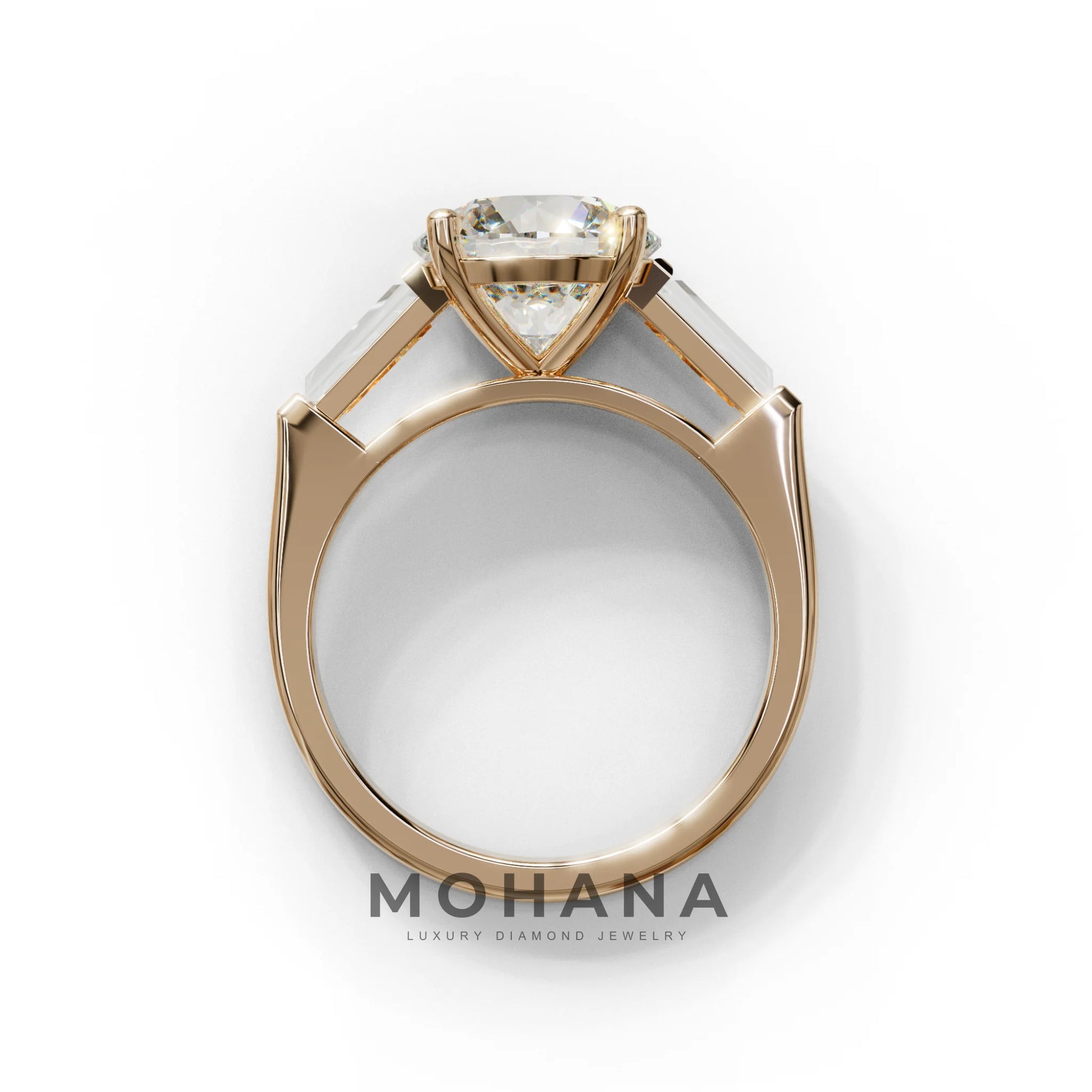 E-VVS 3 Carat Round & Tapered Cut Multi Stone Lab Diamond Ring - Reflection