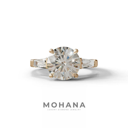 E-VVS 3 Carat Round & Tapered Cut Multi Stone Lab Diamond Ring - Reflection - 10K Solid Gold / Rose Gold