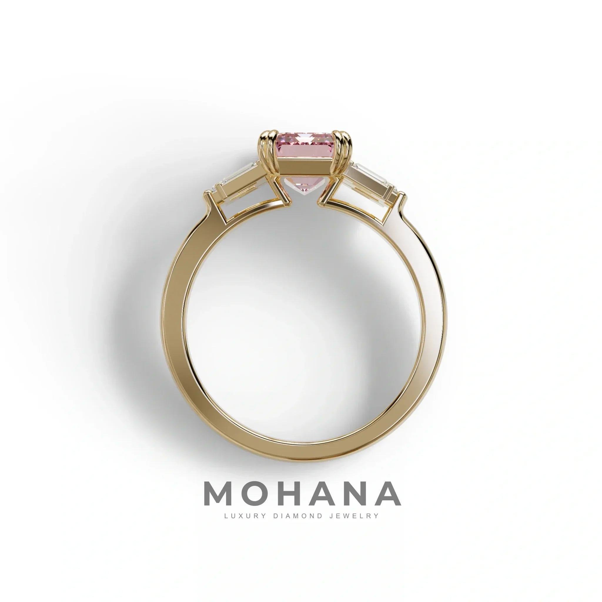 3 Carat Emerald Cut Pink Lab Grown Diamond Ring - Leela