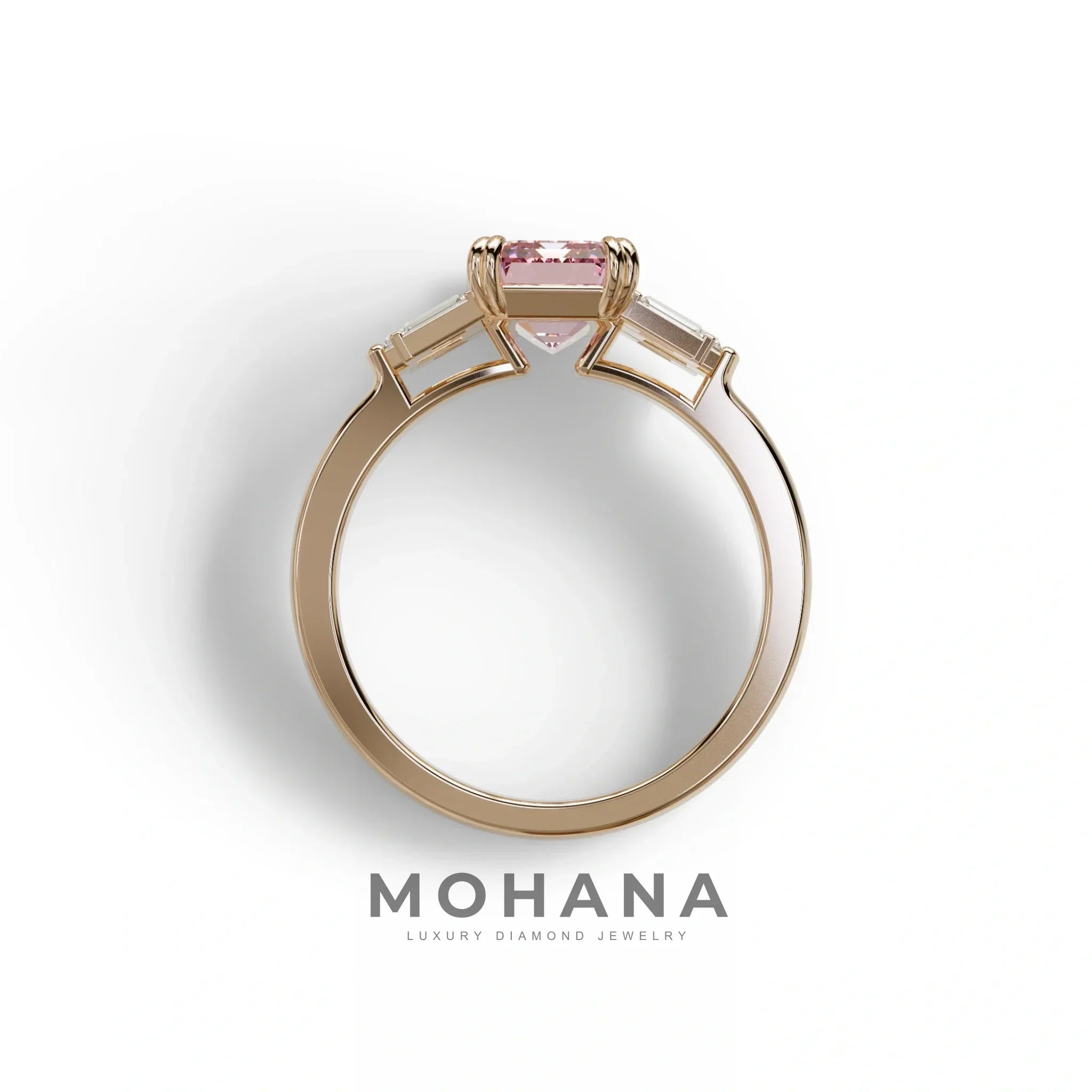 3 Carat Emerald Cut Pink Lab Grown Diamond Ring - Leela