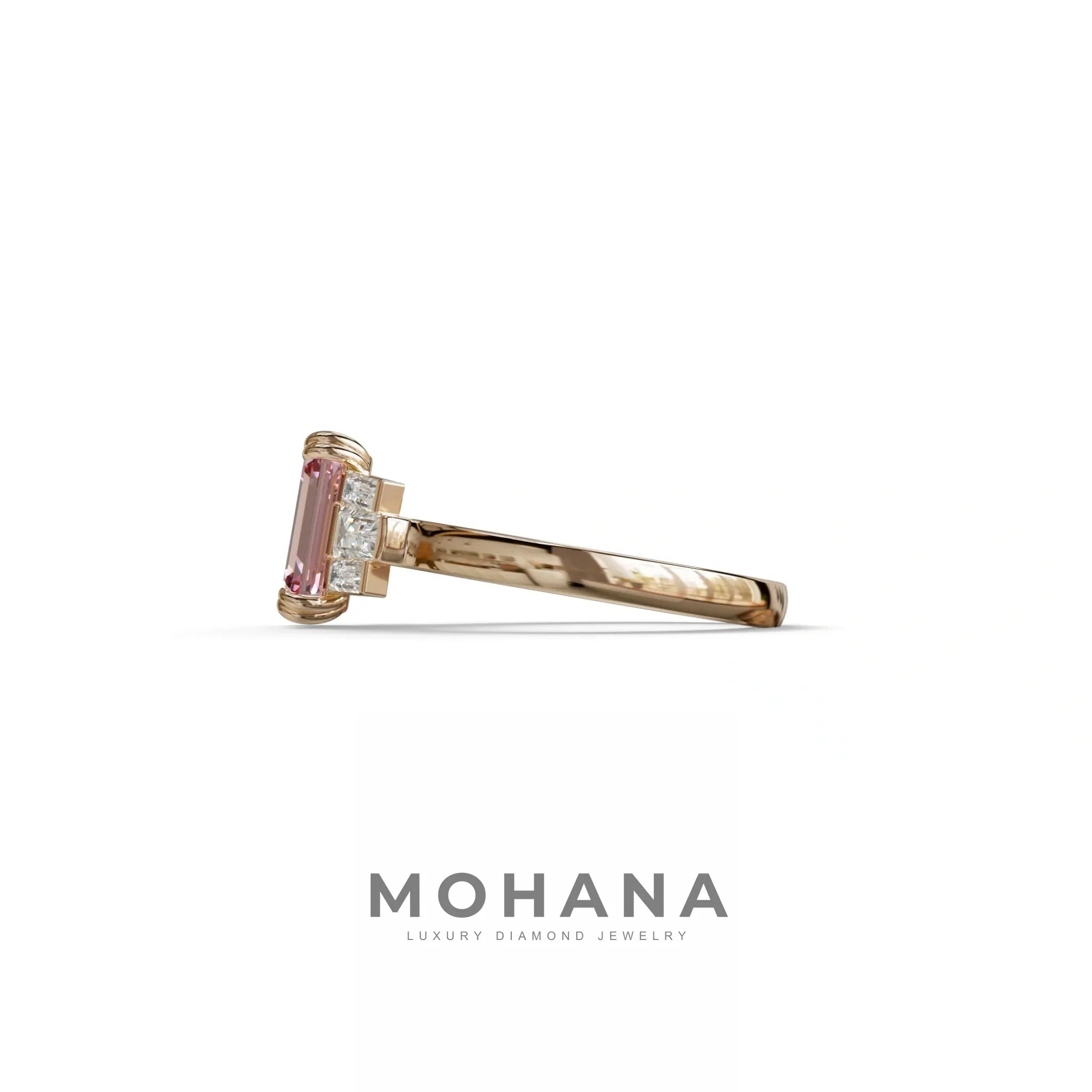 3 Carat Emerald Cut Pink Lab Grown Diamond Ring - Leela