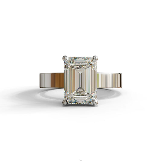 3 Carat Emerald Lab Grown Diamond Solitaire Engagement Ring - Zulu - 10K Solid Gold / White Gold