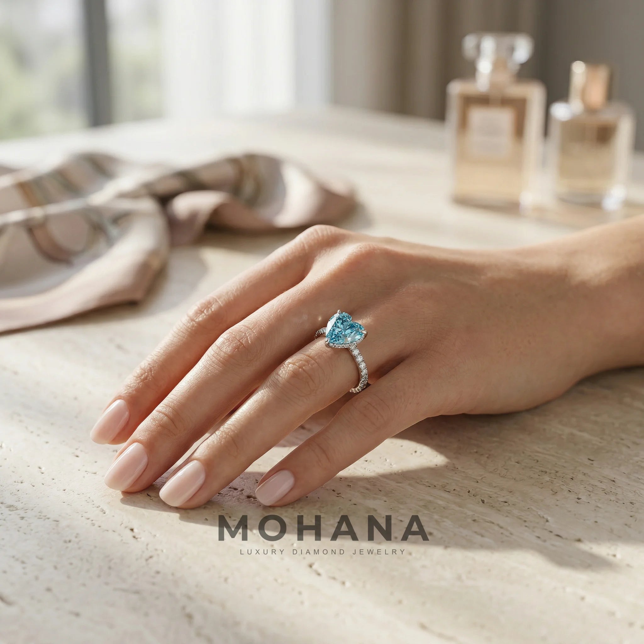 3 Carat Fancy Blue Heart Cut Hidden Halo Lab Grown Diamond Engagement Ring