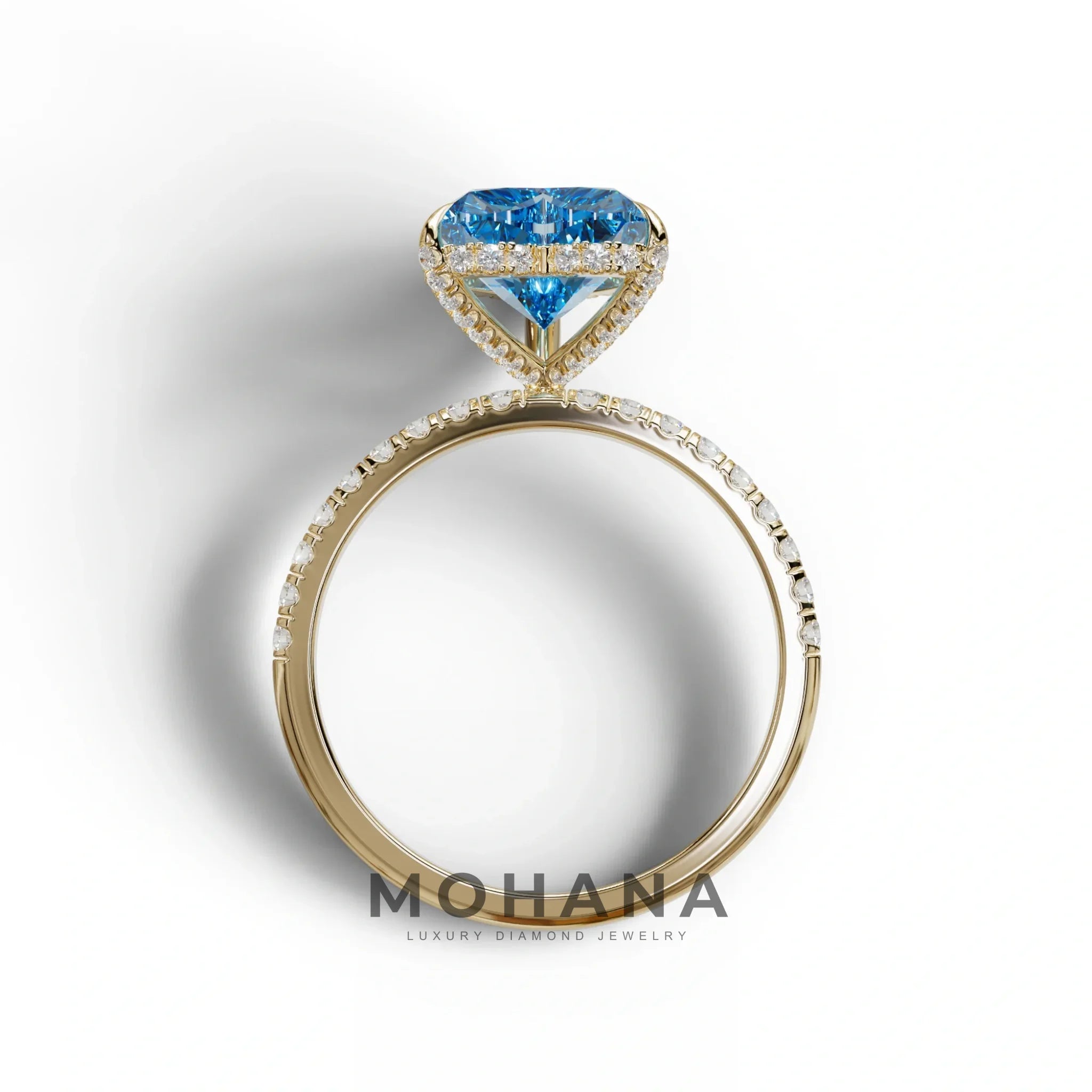 Blue 3 Carat Heart Cut Hidden Halo & Pavé Setting Engagement Ring