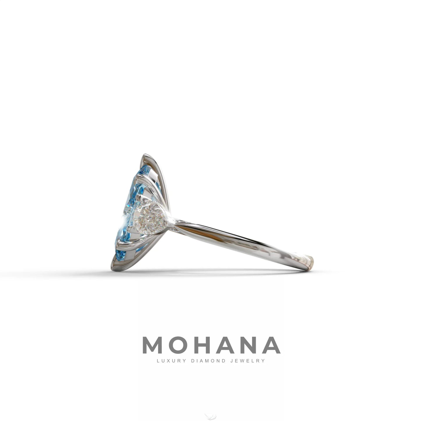 3 Carat Fancy Blue Marquise & Pear Cut Three Stone Lab Grown Diamond Engagement Ring