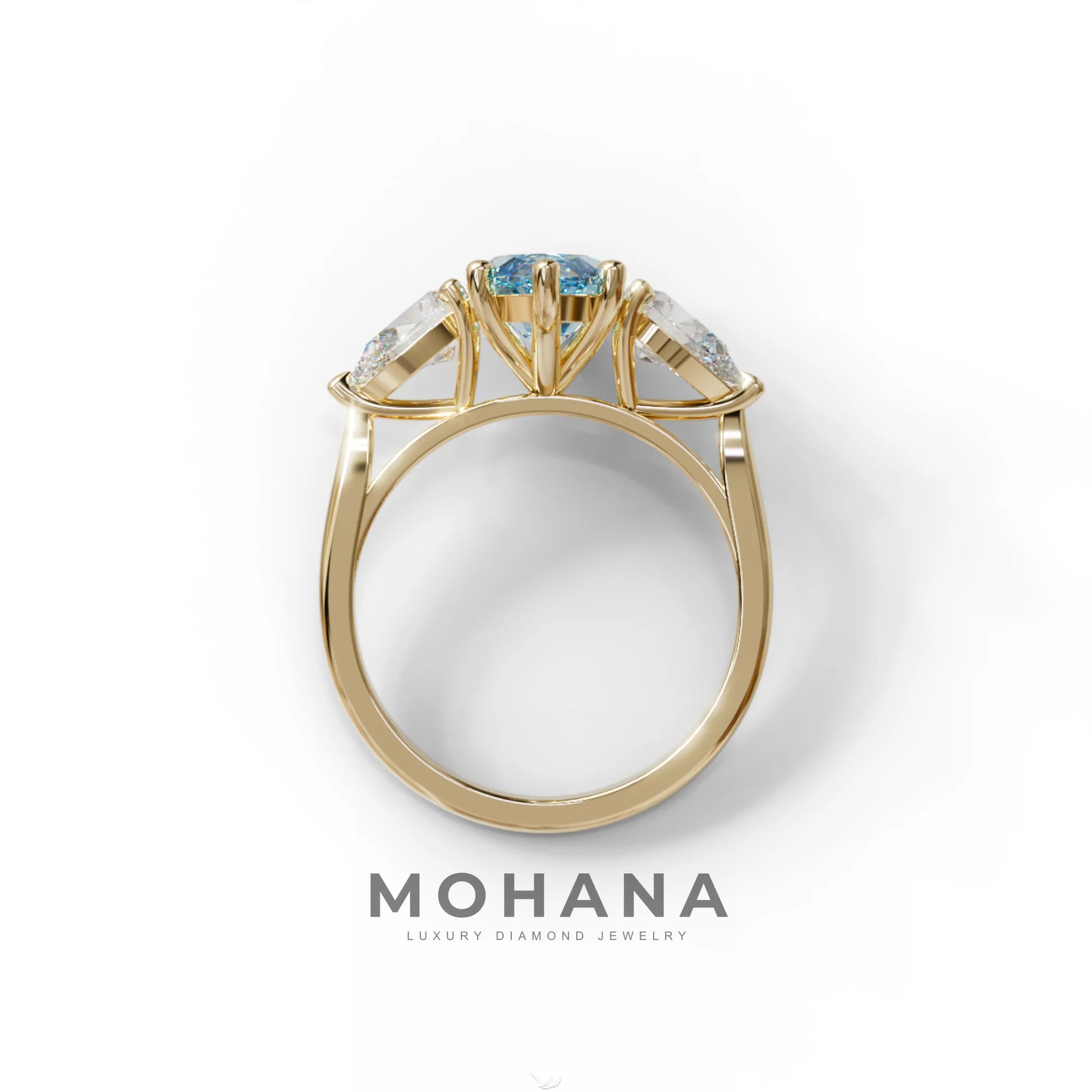 3 Carat Fancy Blue Marquise & Pear Cut Three Stone Lab Grown Diamond Engagement Ring