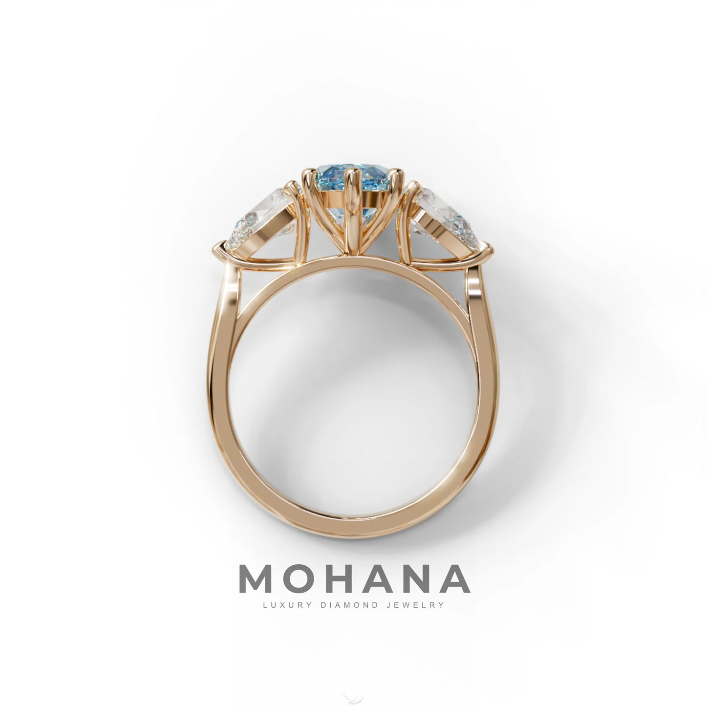 3 Carat Fancy Blue Marquise & Pear Cut Three Stone Lab Grown Diamond Engagement Ring