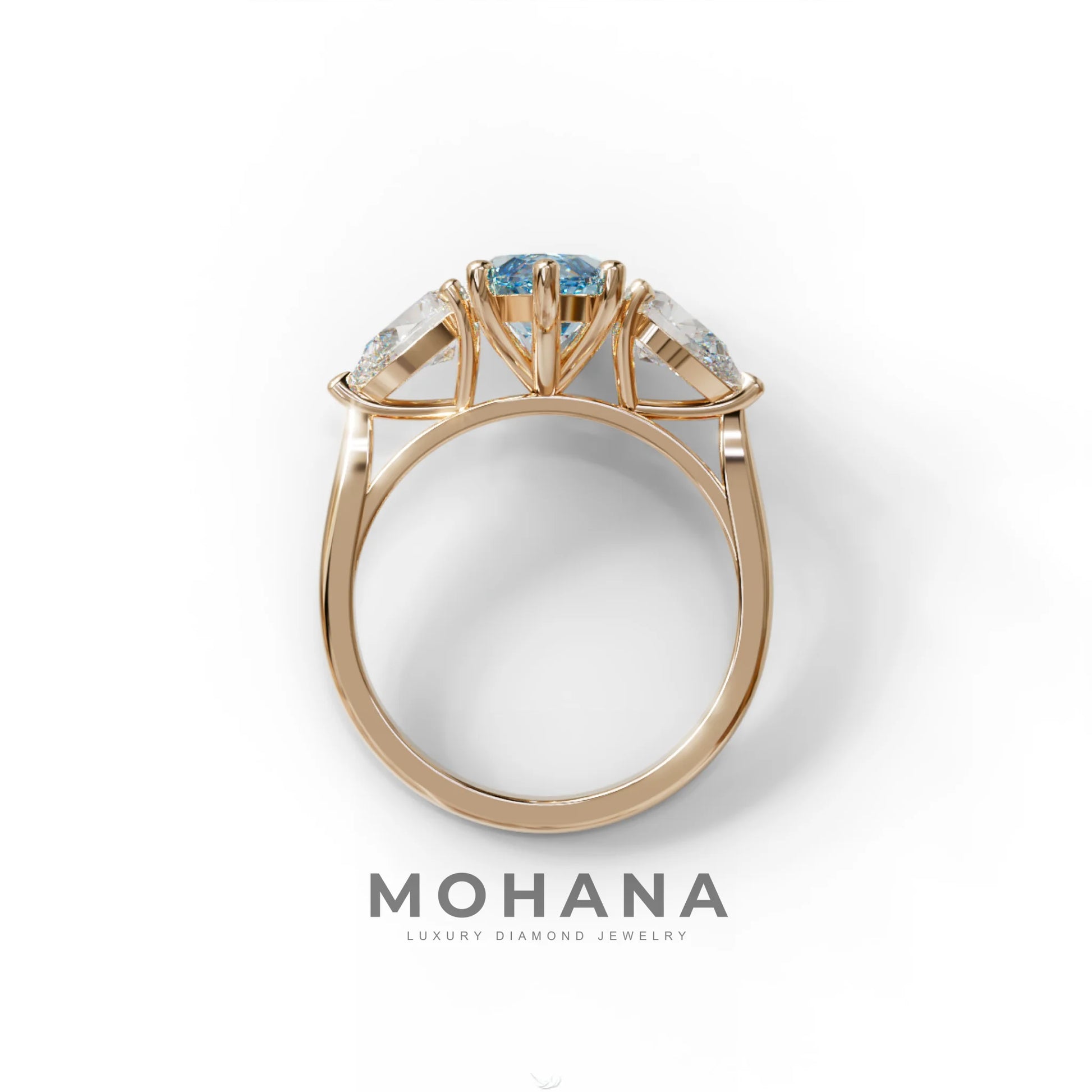 3 Carat Fancy Blue Marquise & Pear Cut Three Stone Lab Grown Diamond Engagement Ring