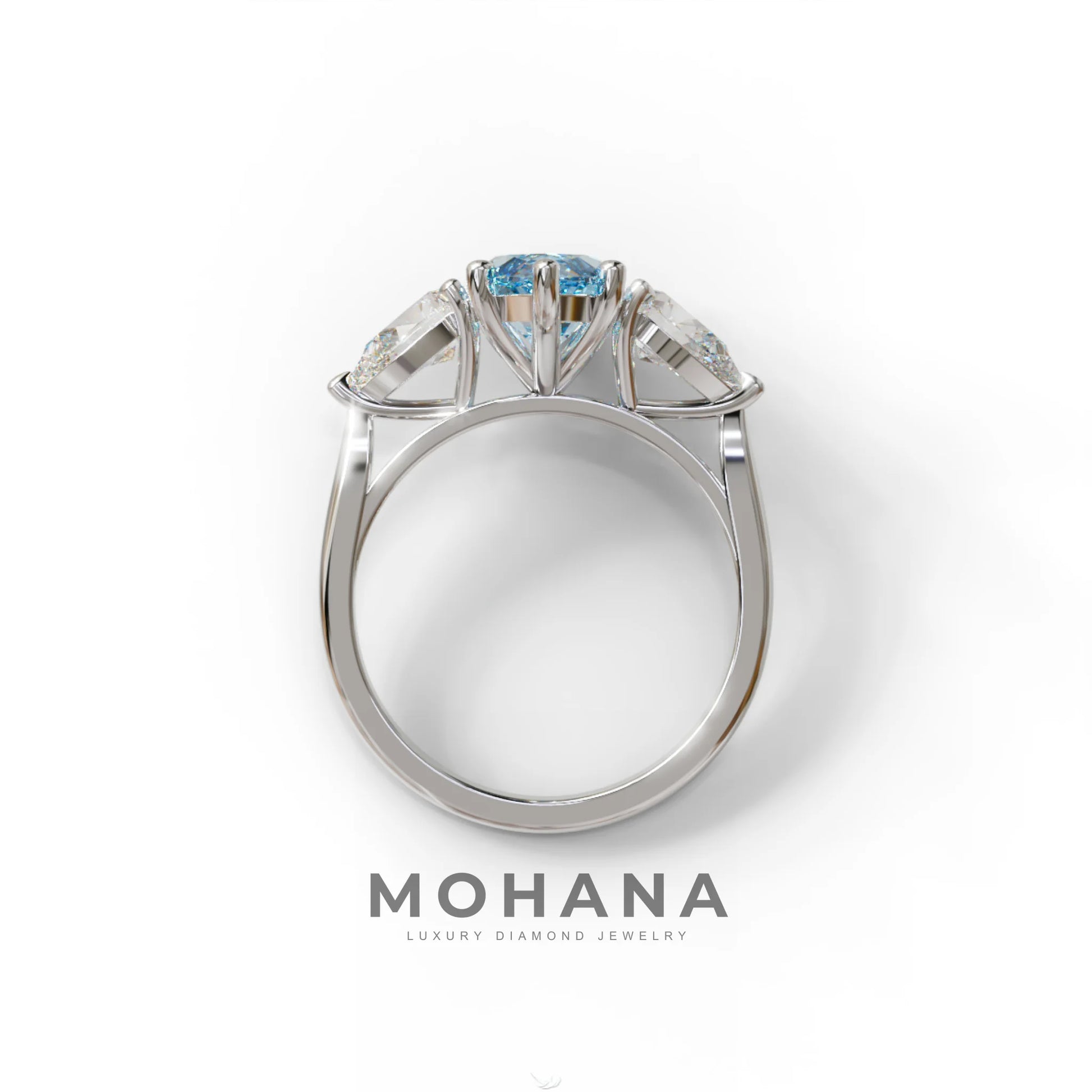 3 Carat Fancy Blue Marquise & Pear Cut Three Stone Lab Grown Diamond Engagement Ring