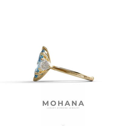 3 Carat Fancy Blue Marquise & Pear Cut Three Stone Lab Grown Diamond Engagement Ring