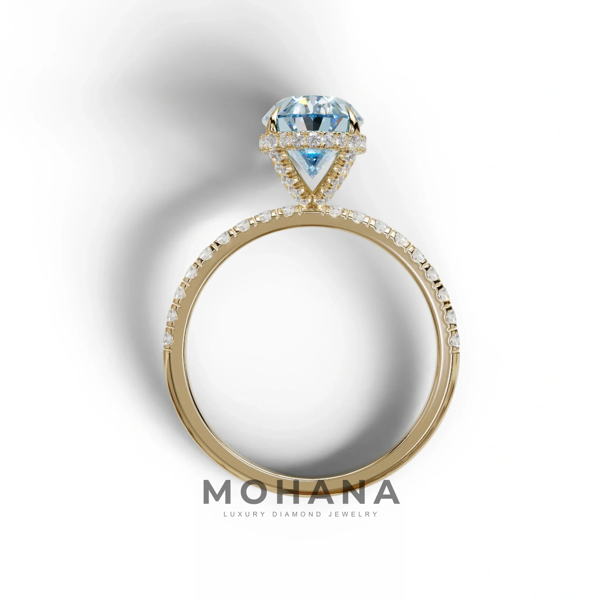 3 Carat Blue Oval Cut Hidden Halo & Pave Setting Lab Grown Diamond Ring