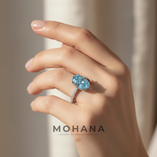 3 Carat Fancy Blue Oval Cut Hidden Halo & Pave Lab Grown Diamond Ring