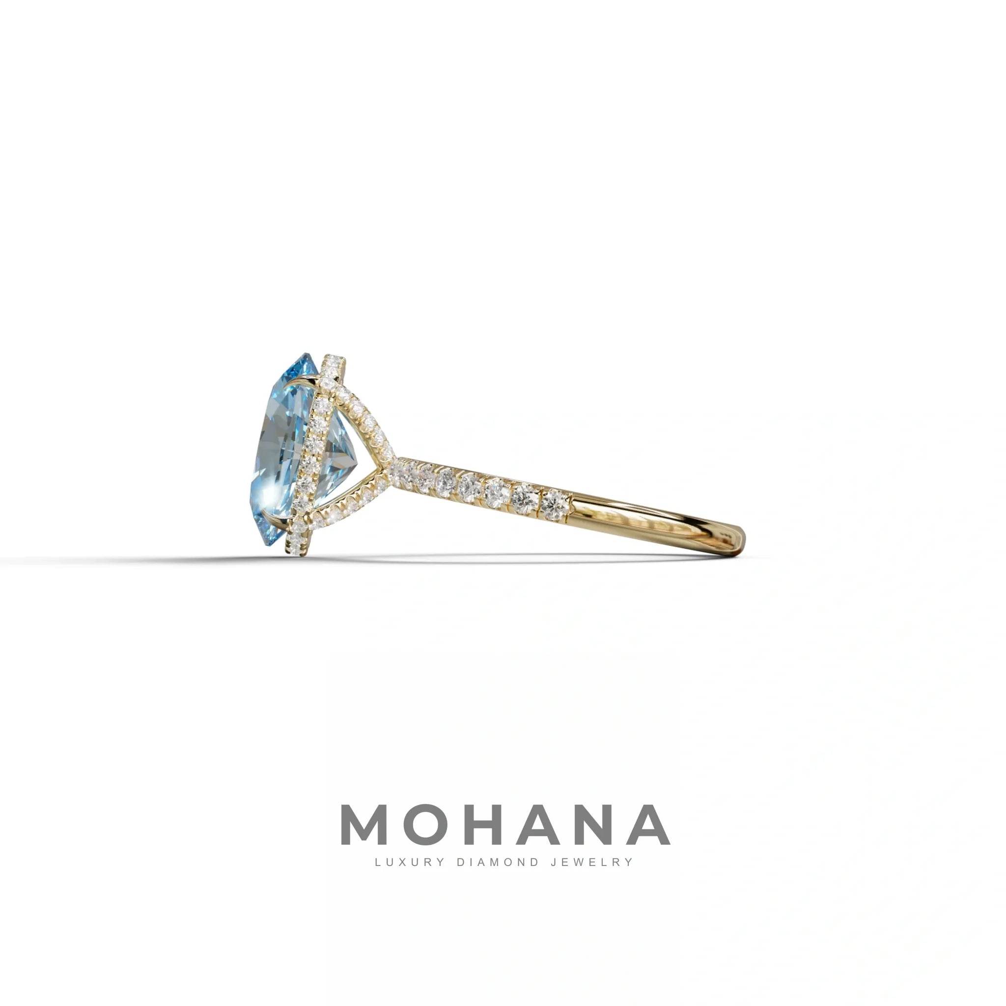 3 Carat Blue Oval Cut Hidden Halo & Pave Setting Lab Grown Diamond Ring