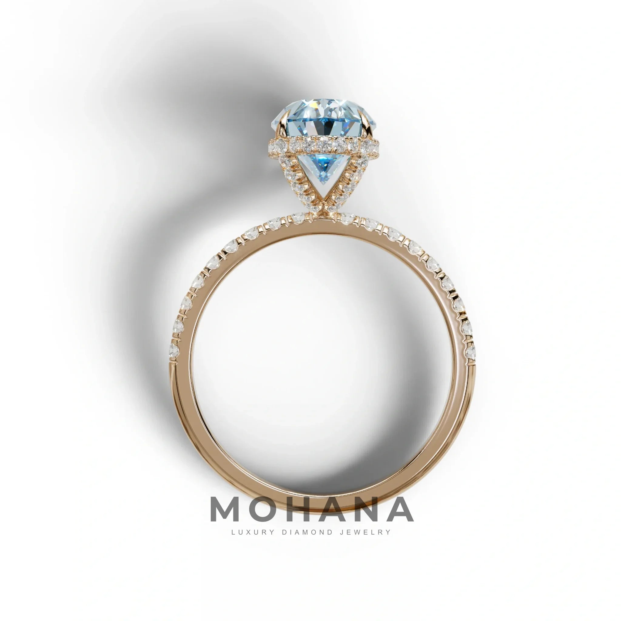 3 Carat Blue Oval Cut Hidden Halo & Pave Setting Lab Grown Diamond Ring