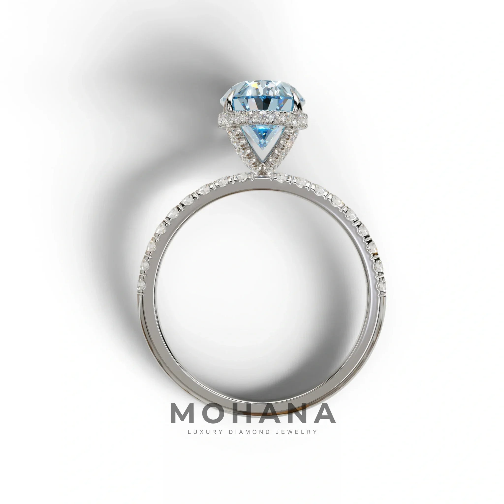 3 Carat Blue Oval Cut Hidden Halo & Pave Setting Lab Grown Diamond Ring