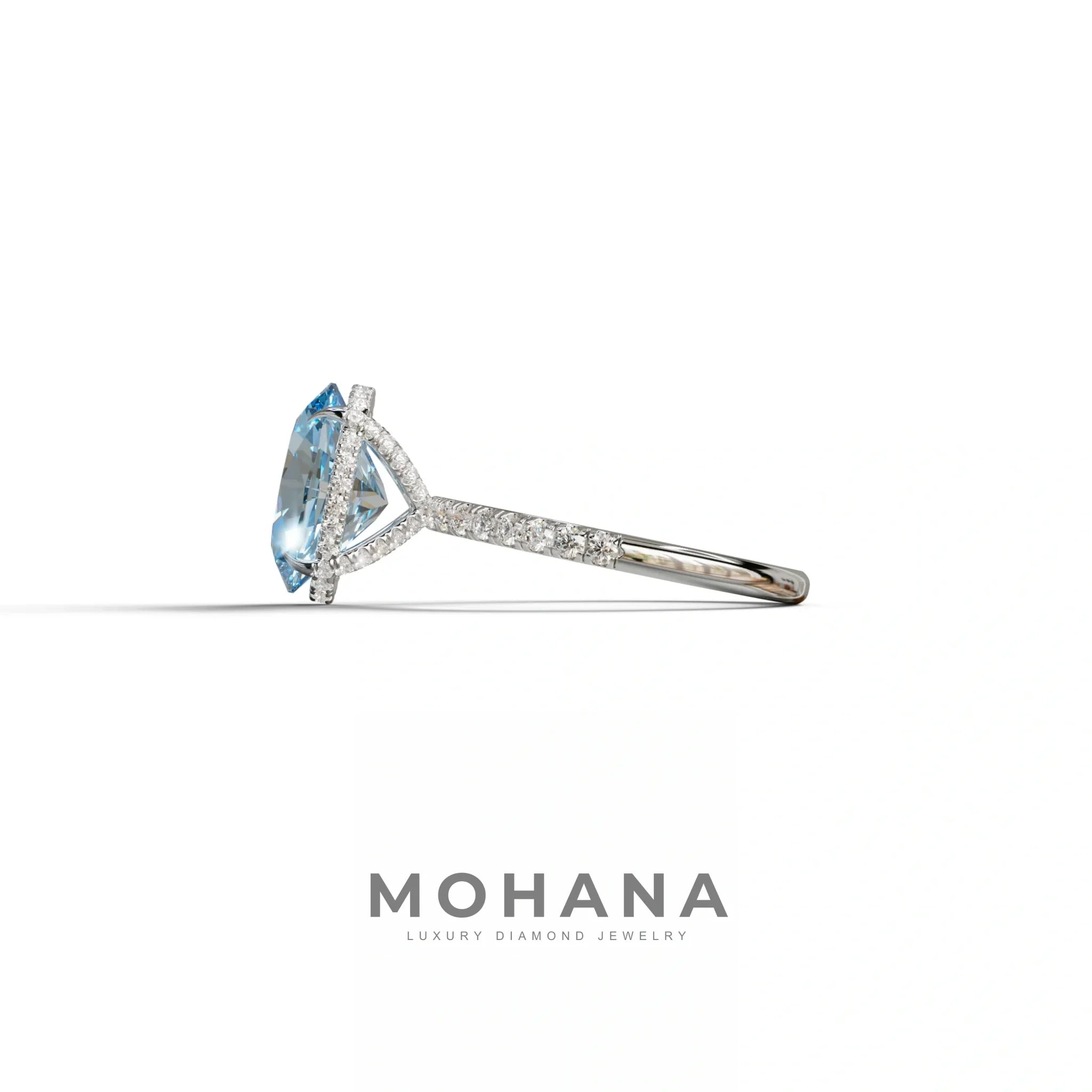 3 Carat Blue Oval Cut Hidden Halo & Pave Setting Lab Grown Diamond Ring