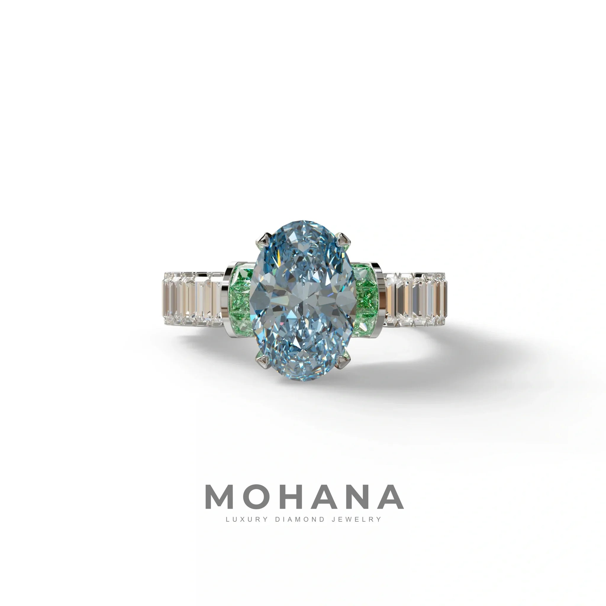 3 Carat Fancy Blue Oval Cut Lab-Grown Diamond Wedding Ring – Bellora - 10K Solid Gold / White Gold