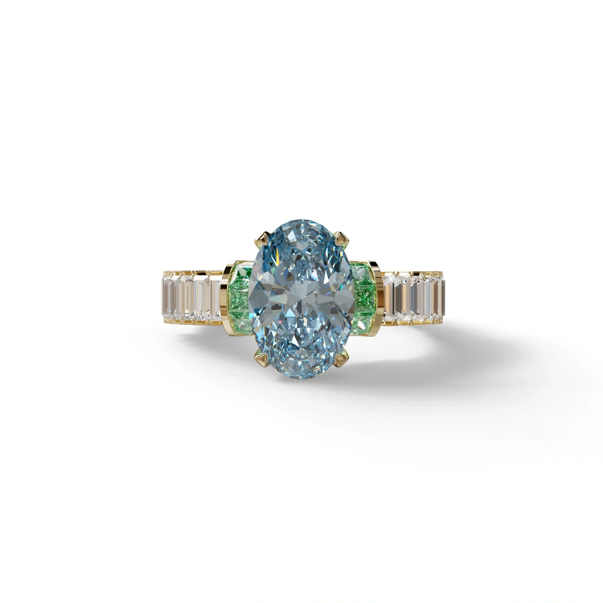 3 Carat Fancy Blue Oval Cut Lab-Grown Diamond Wedding Ring – Bellora - 10K Solid Gold / Yellow Gold