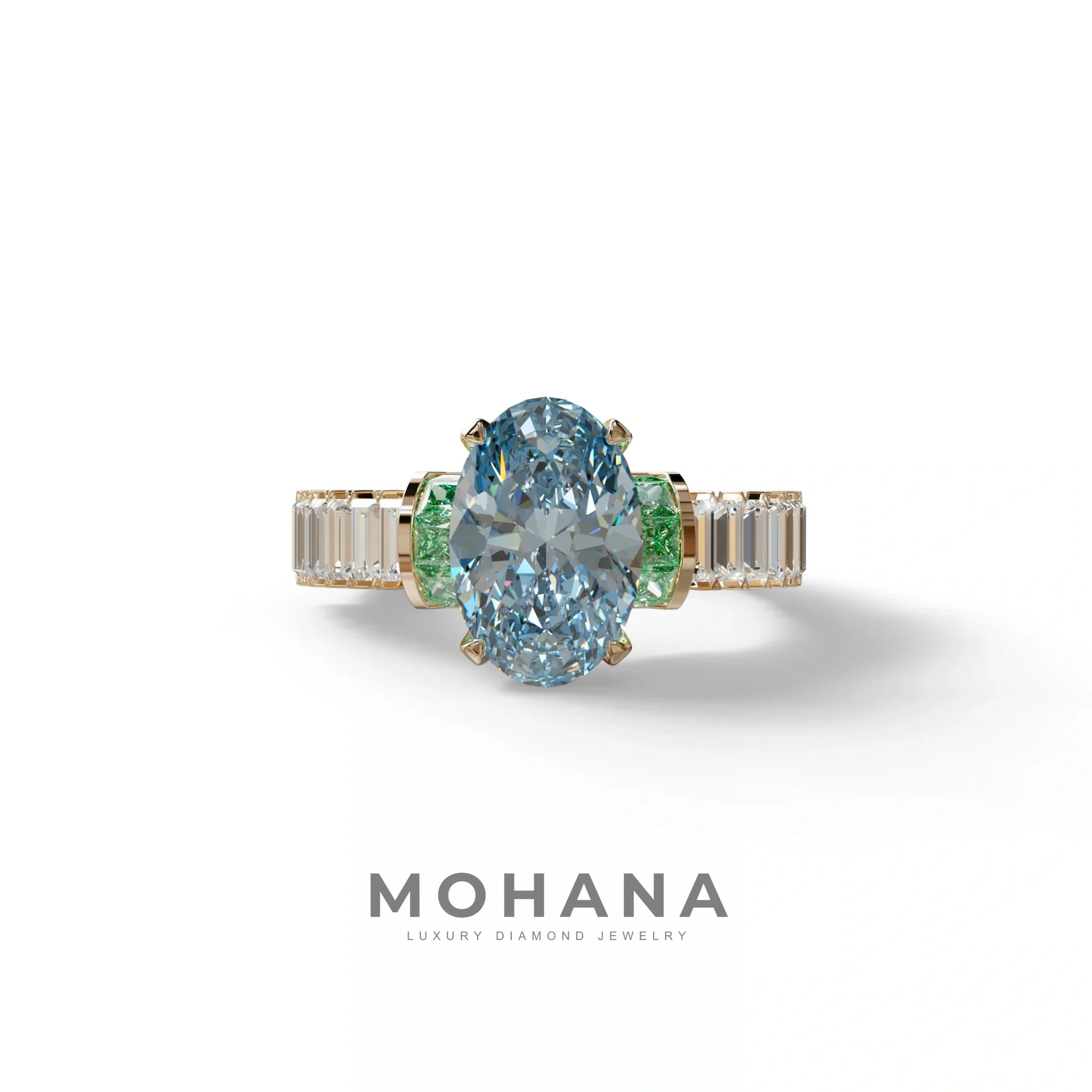 3 Carat Fancy Blue Oval Cut Lab-Grown Diamond Wedding Ring – Bellora - 10K Solid Gold / Rose Gold