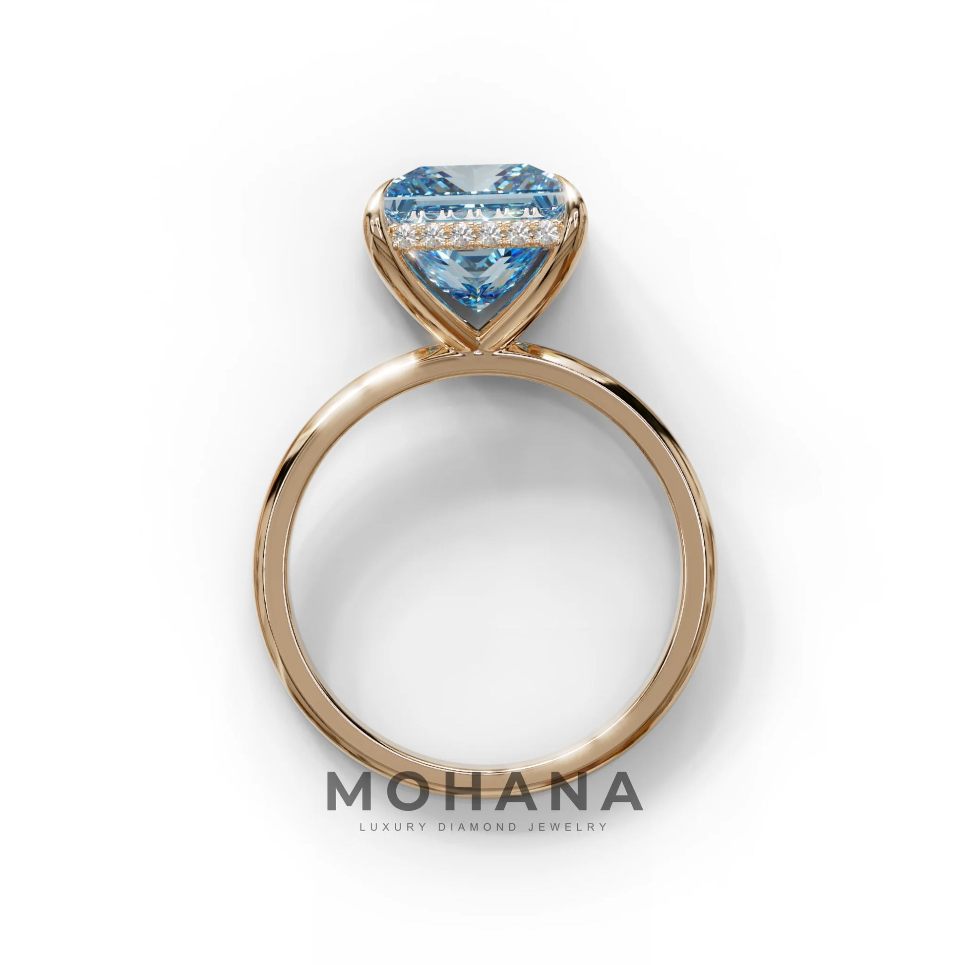 3 Carat Princess Cut Blue Lab Diamond Hidden Halo Engagement Ring