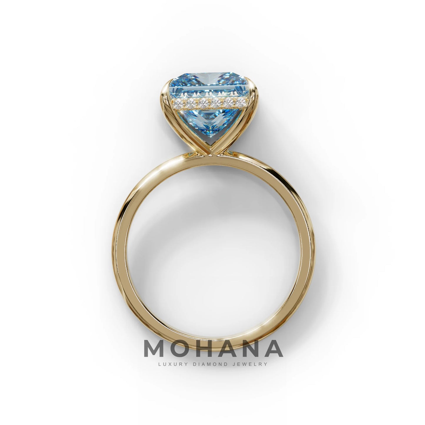 3 Carat Princess Cut Blue Lab Diamond Hidden Halo Engagement Ring