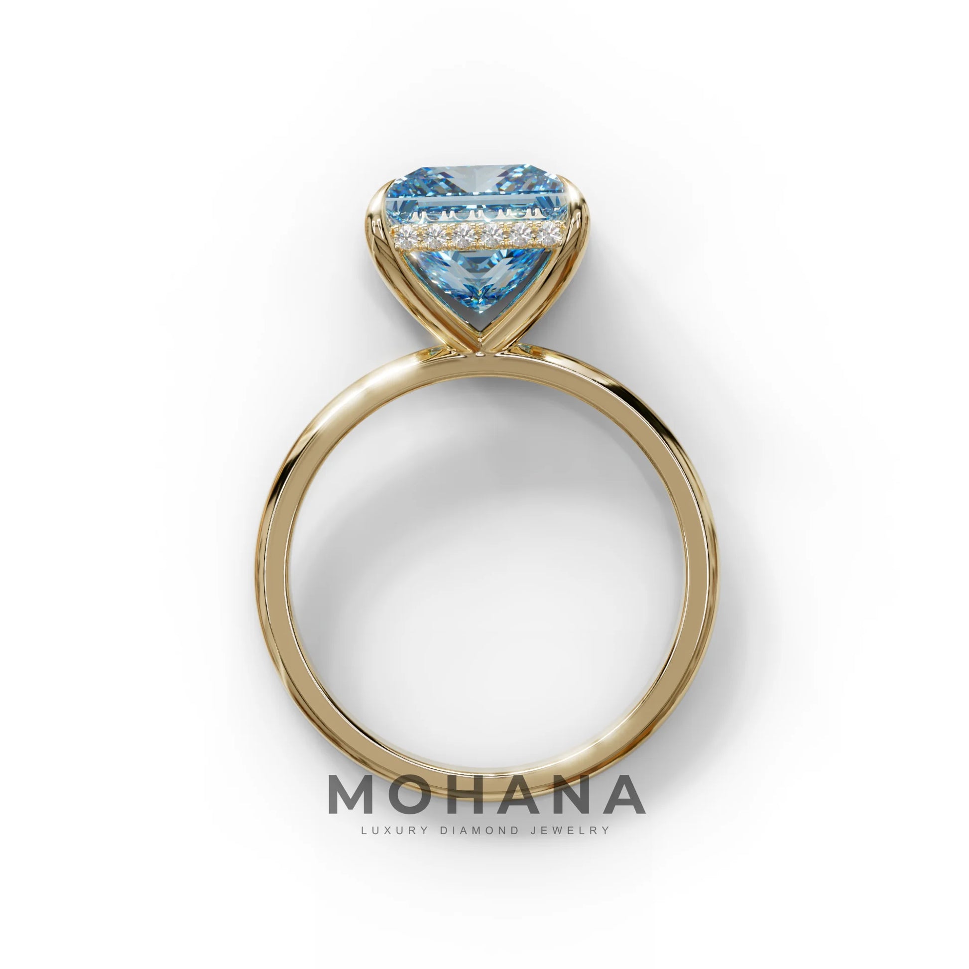 3 Carat Princess Cut Blue Lab Diamond Hidden Halo Engagement Ring