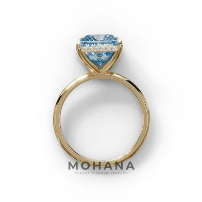 3 Carat Princess Cut Blue Lab Diamond Hidden Halo Engagement Ring
