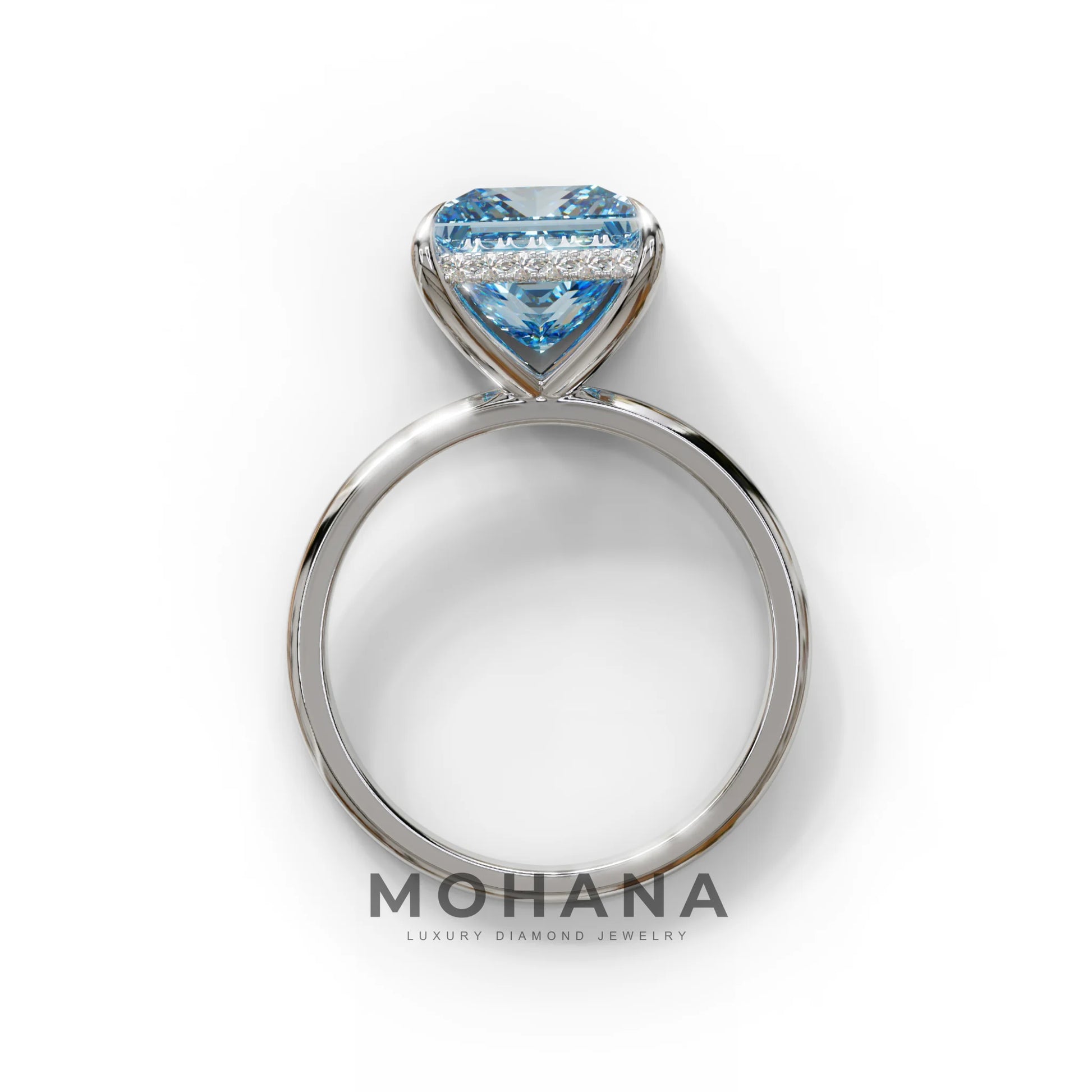3 Carat Princess Cut Blue Lab Diamond Hidden Halo Engagement Ring