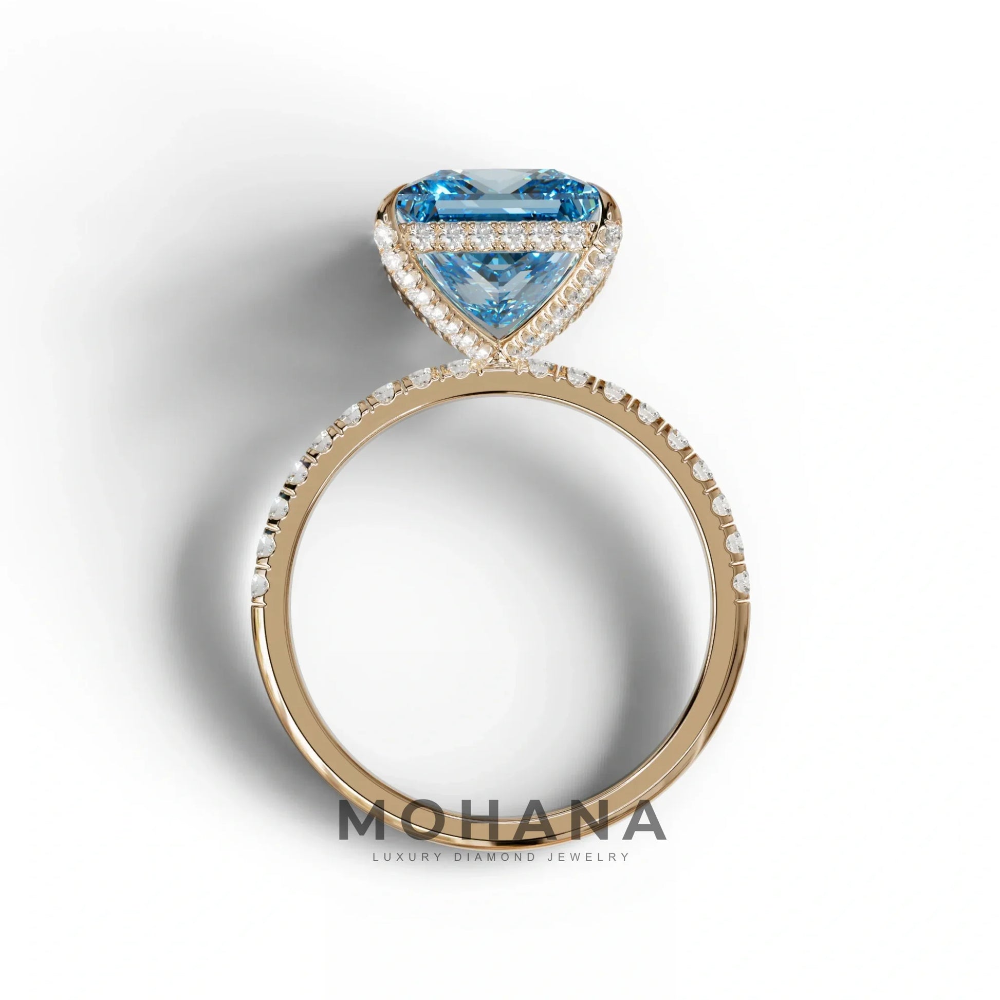 3 Carat Blue Princess Cut Hidden Halo & Pave Lab Diamond Ring