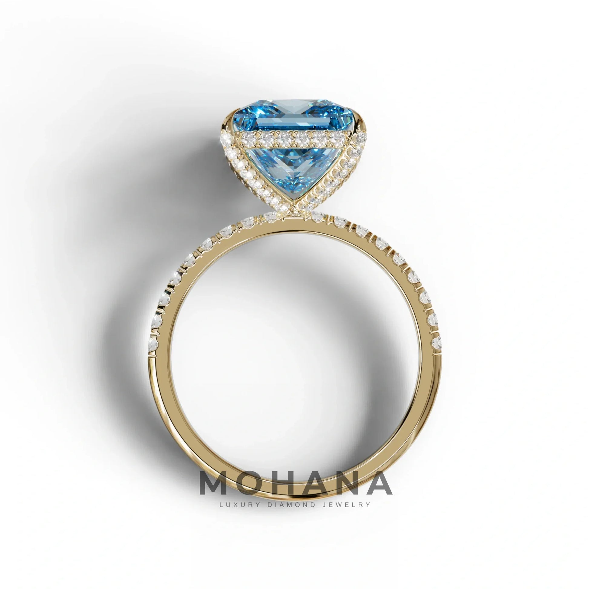 3 Carat Blue Princess Cut Hidden Halo & Pave Lab Diamond Ring