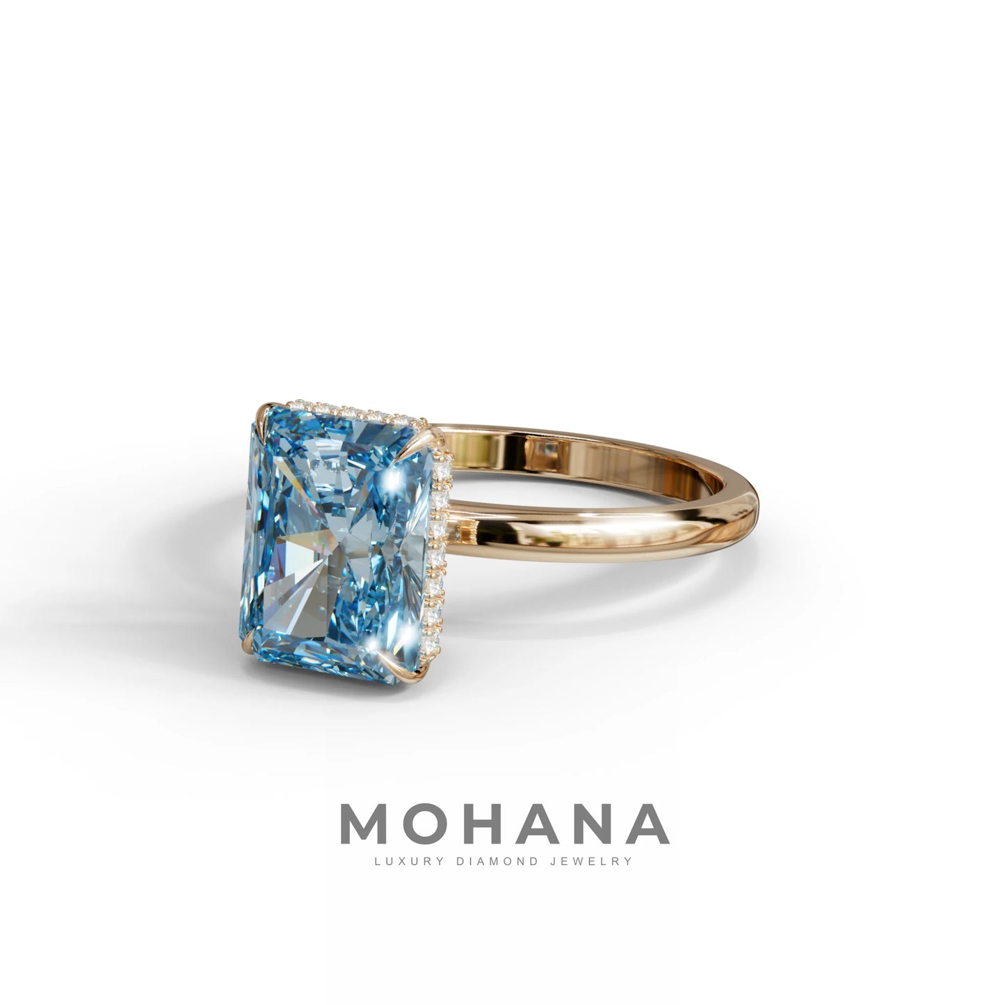 3 Carat Blue Radiant Cut Hidden Halo Lab Diamond Ring