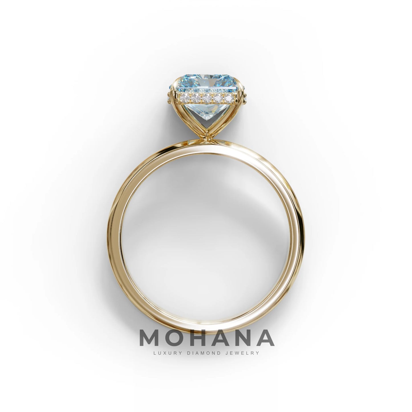 3 Carat Blue Radiant Cut Hidden Halo Lab Diamond Ring