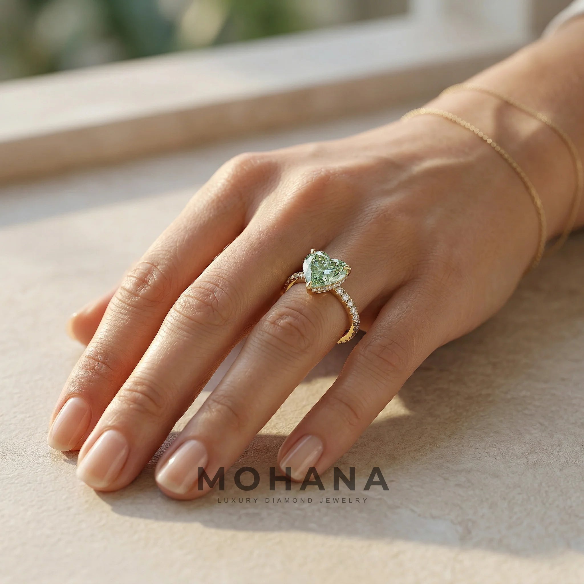 3 Carat Fancy Green Heart Cut Hidden Halo Lab Grown Diamond Engagement Ring