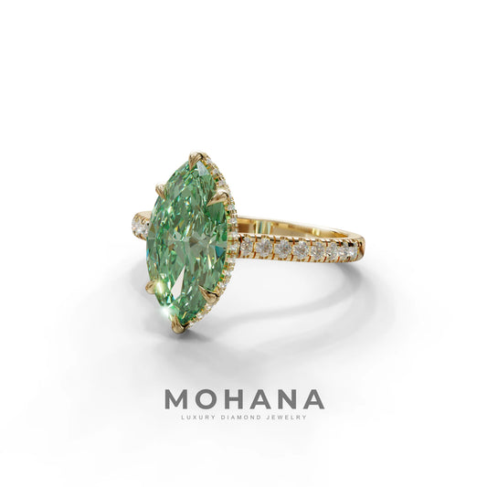 3 Carat Green Marquise Cut Hidden Halo & Pave Set Lab Diamond Ring - Eblouissant