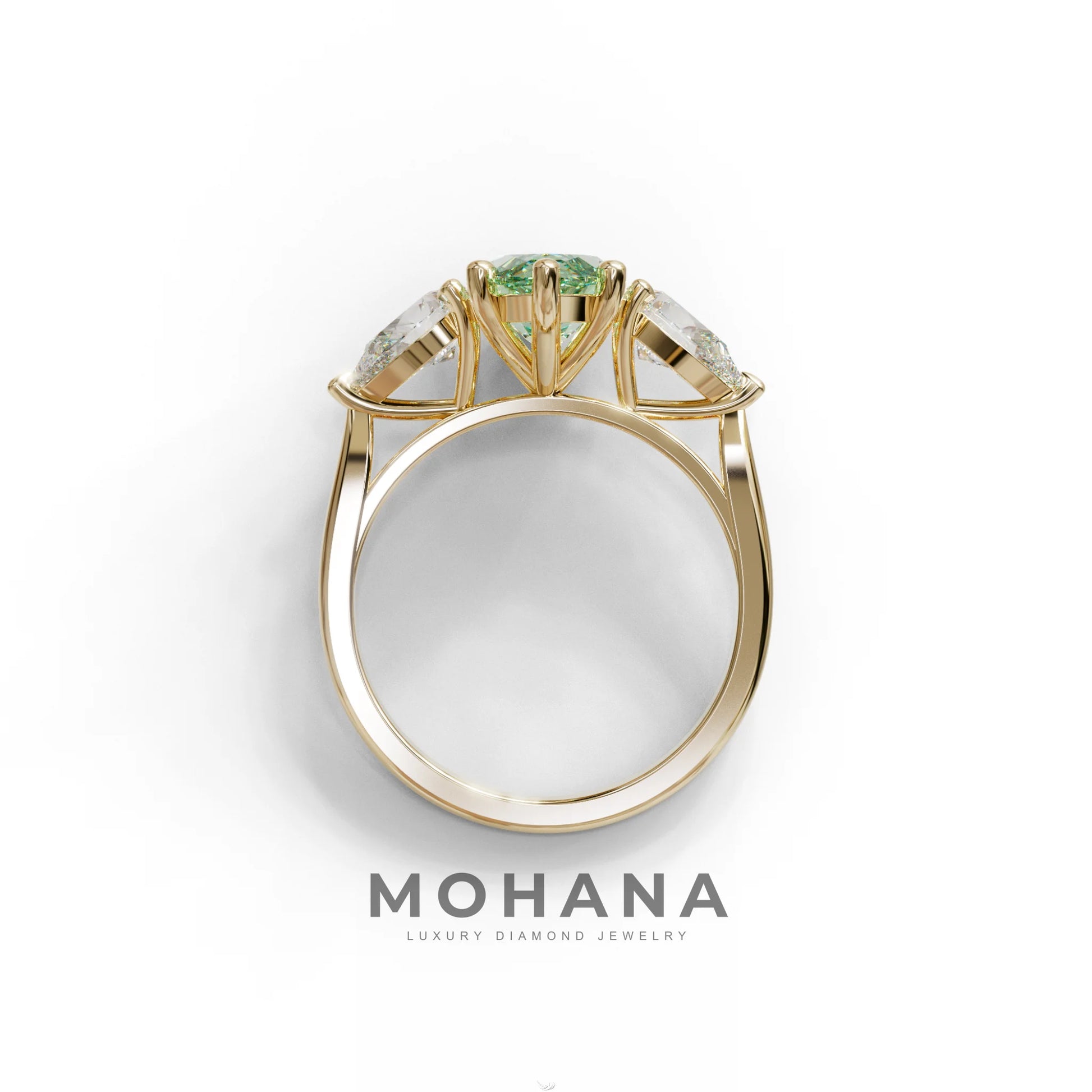 3 Carat Fancy Green Marquise & Pear Cut Three Stone Lab Grown Diamond Engagement Ring