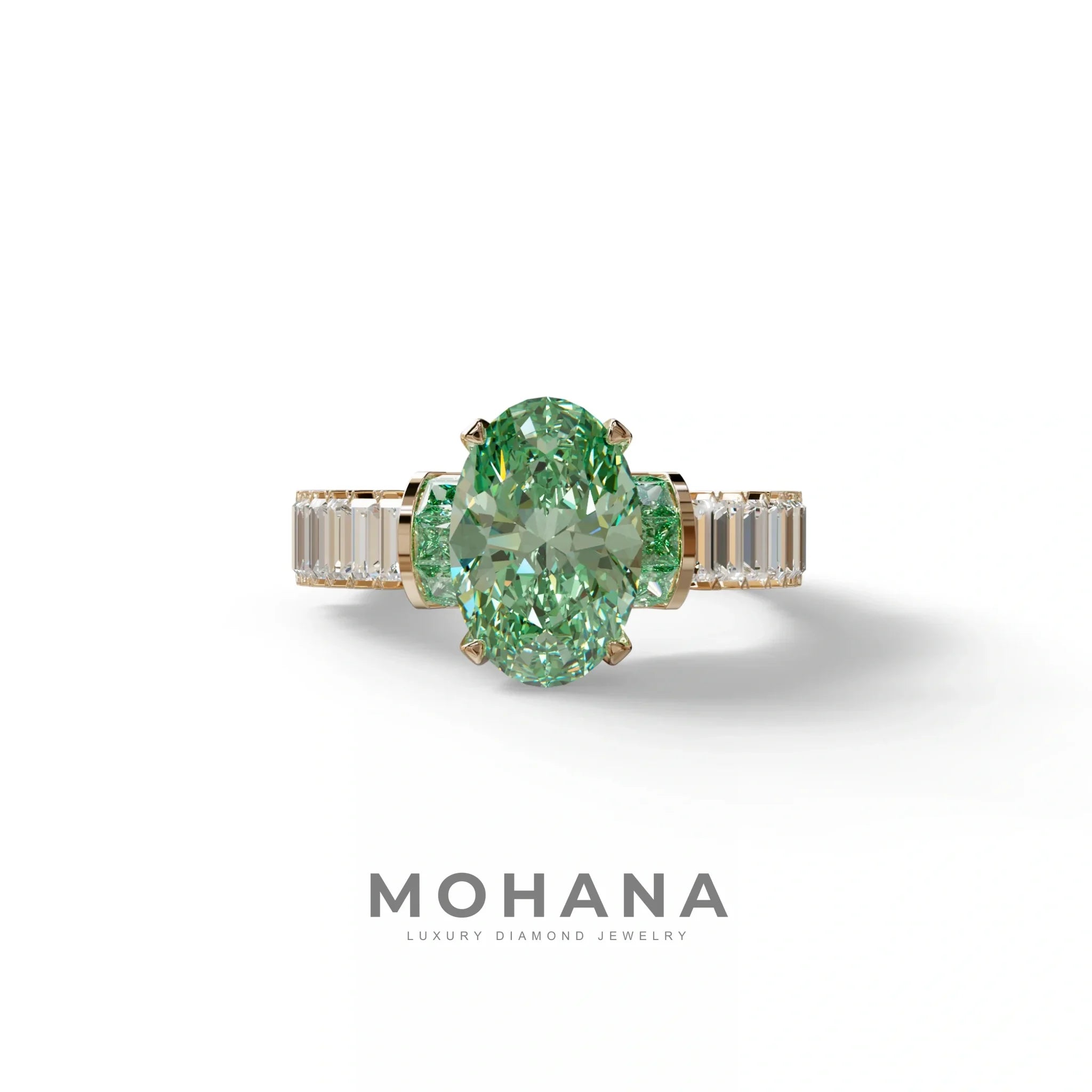 3 Carat Fancy Green Oval Cut Lab-Grown Diamond Wedding Ring – Bellora - 10K Solid Gold / Rose Gold
