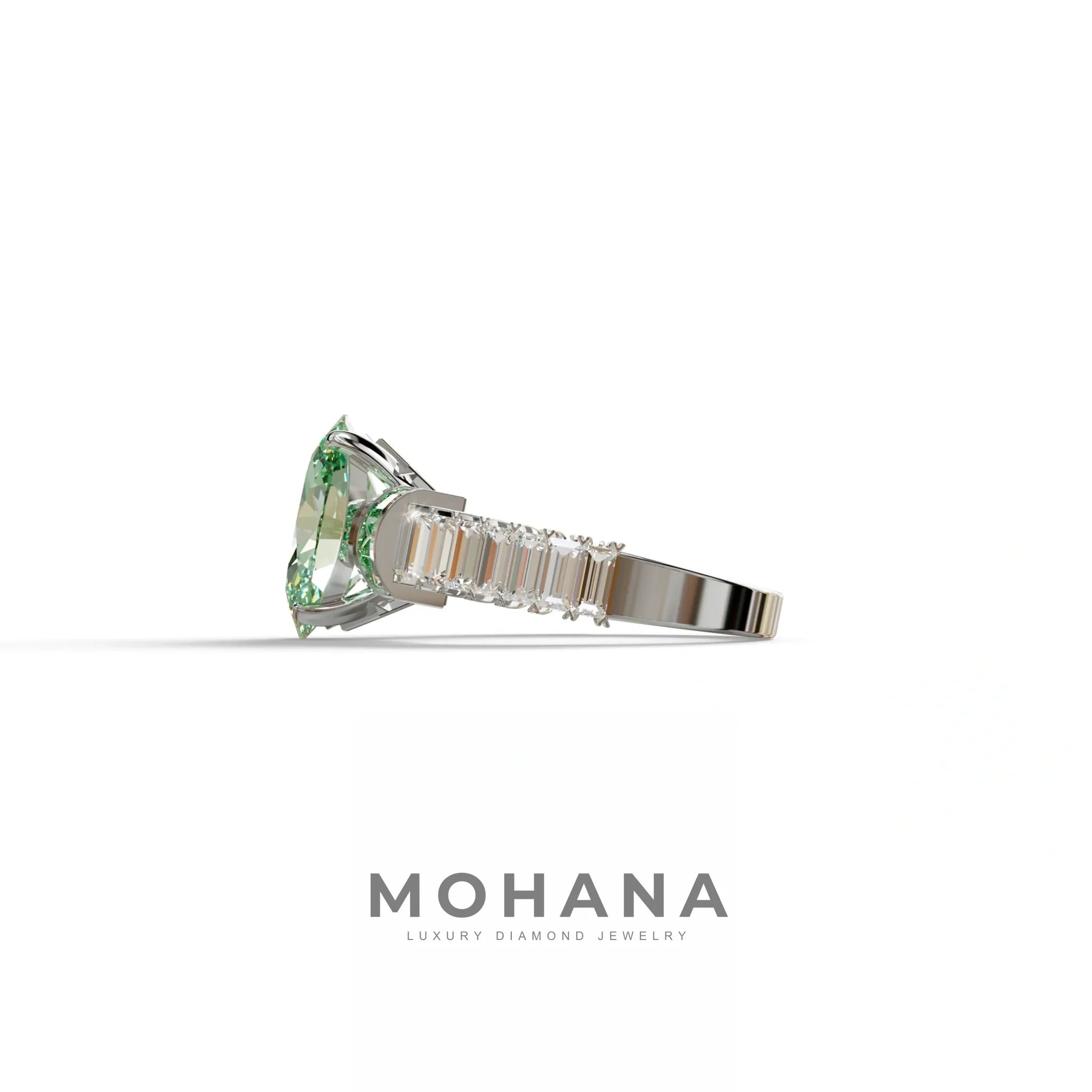 3 Carat Fancy Green Oval Cut Lab-Grown Diamond Wedding Ring – Bellora