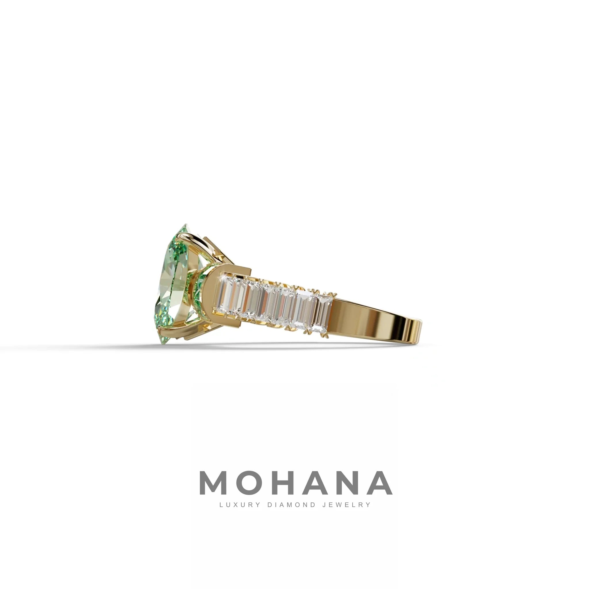 3 Carat Fancy Green Oval Cut Lab-Grown Diamond Wedding Ring – Bellora