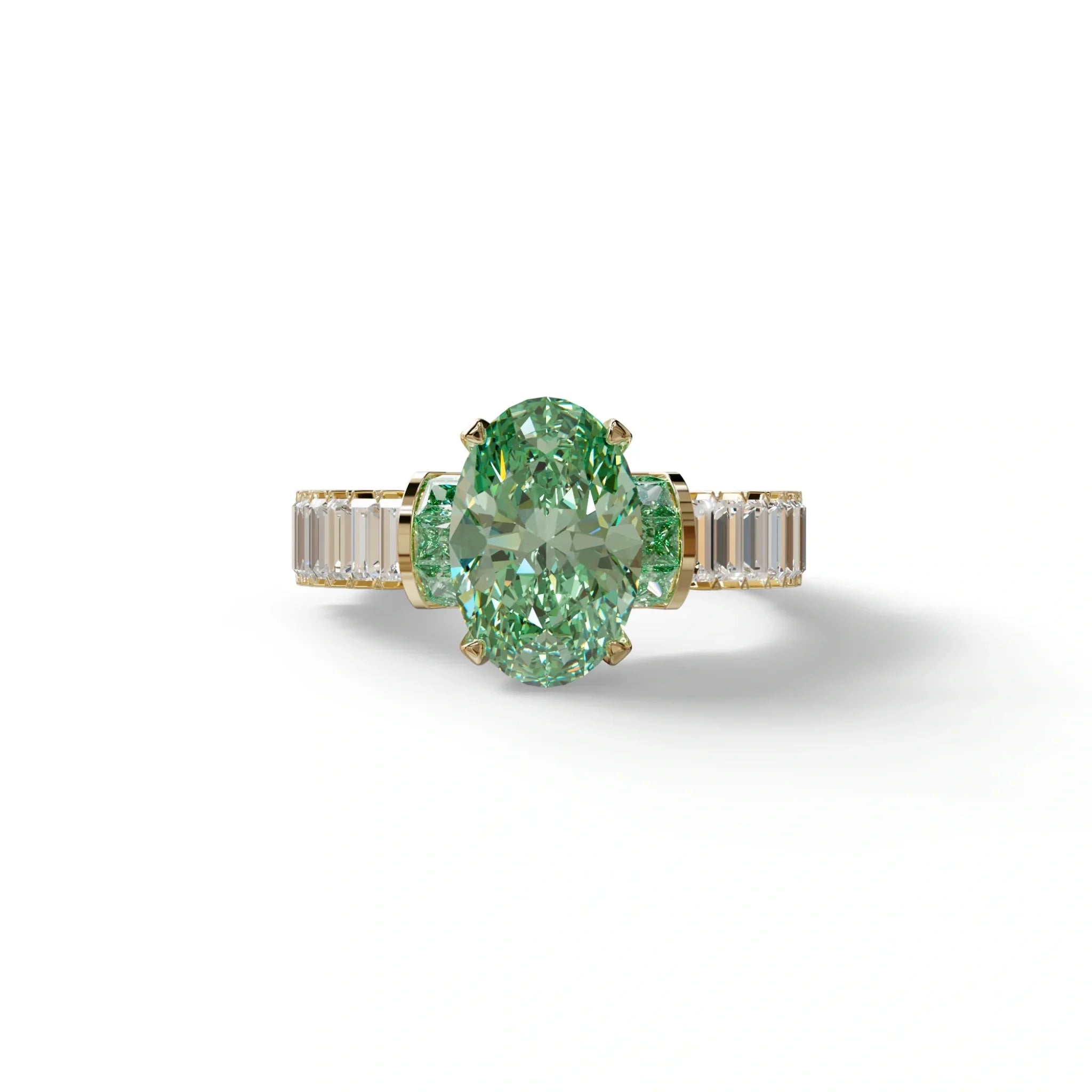 3 Carat Fancy Green Oval Cut Lab-Grown Diamond Wedding Ring – Bellora - 10K Solid Gold / Yellow Gold