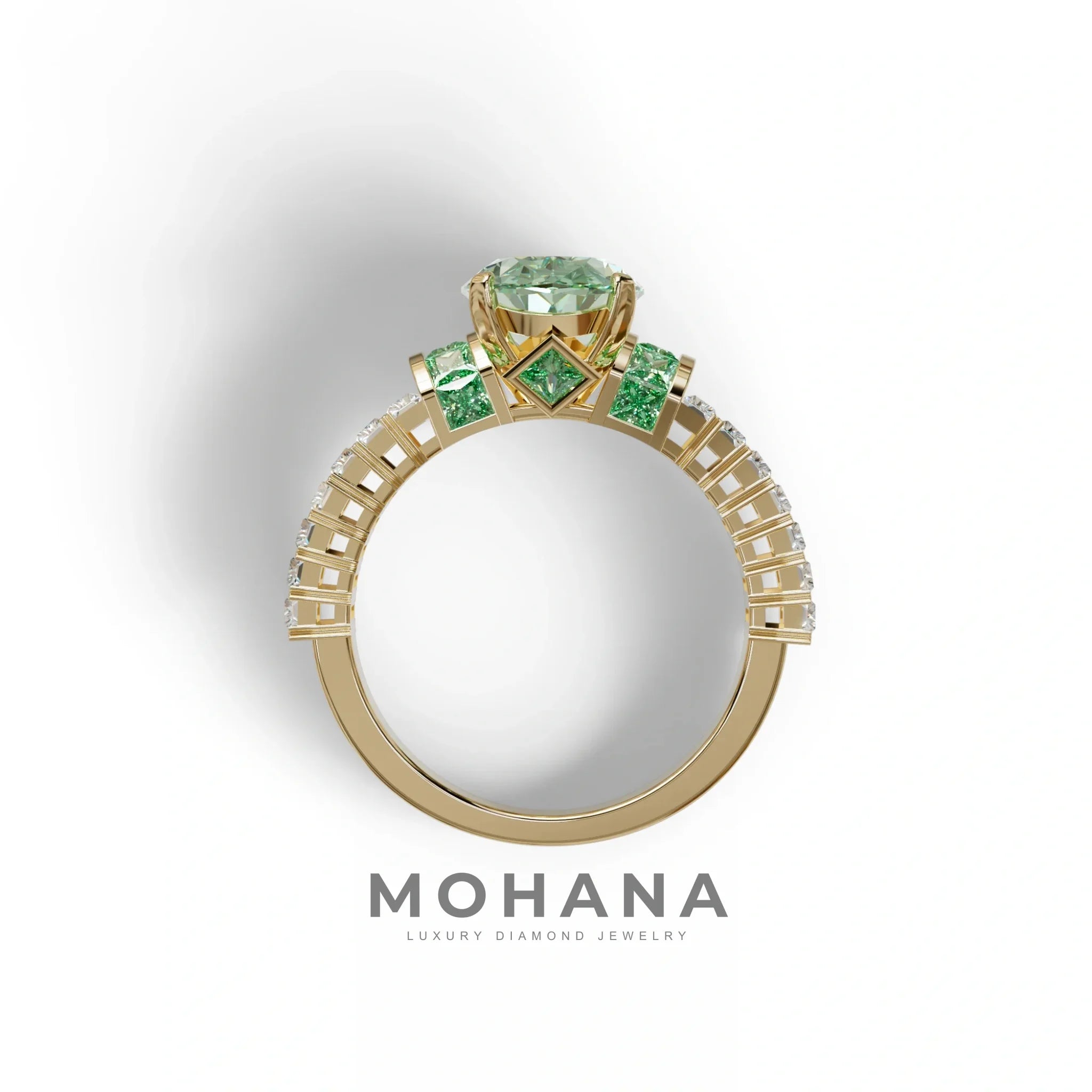 3 Carat Fancy Green Oval Cut Lab-Grown Diamond Wedding Ring – Bellora