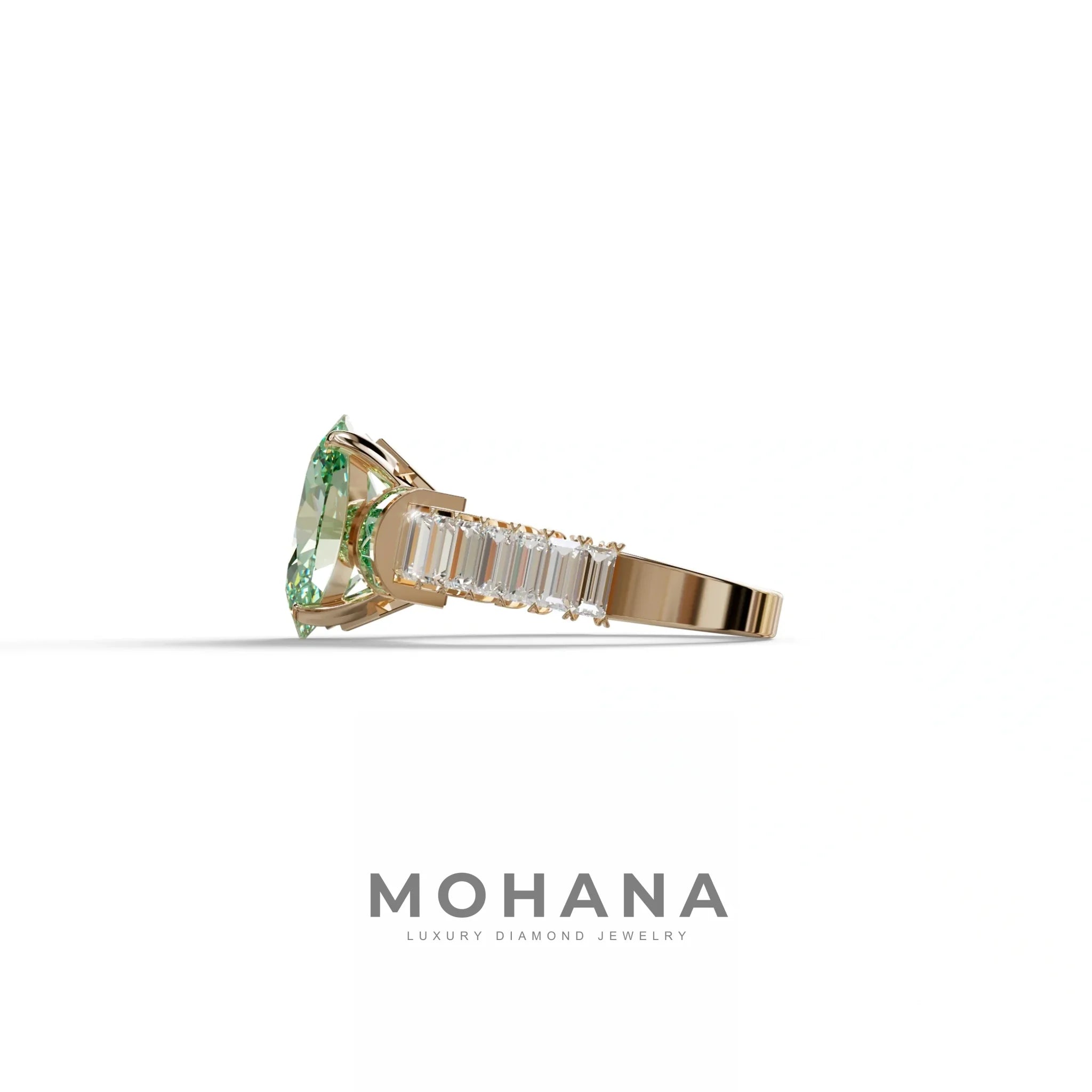3 Carat Fancy Green Oval Cut Lab-Grown Diamond Wedding Ring – Bellora