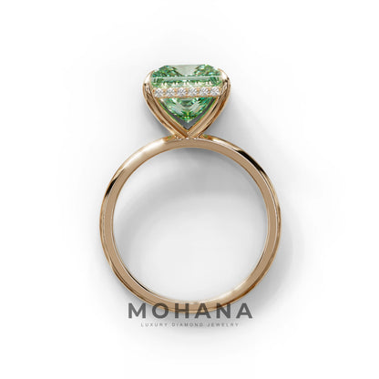 3 Carat Princess Cut Green Lab Diamond Hidden Halo Engagement Ring