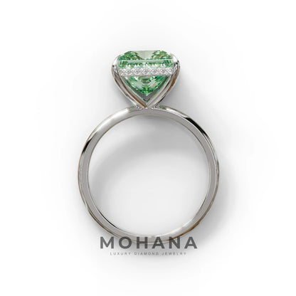 3 Carat Princess Cut Green Lab Diamond Hidden Halo Engagement Ring
