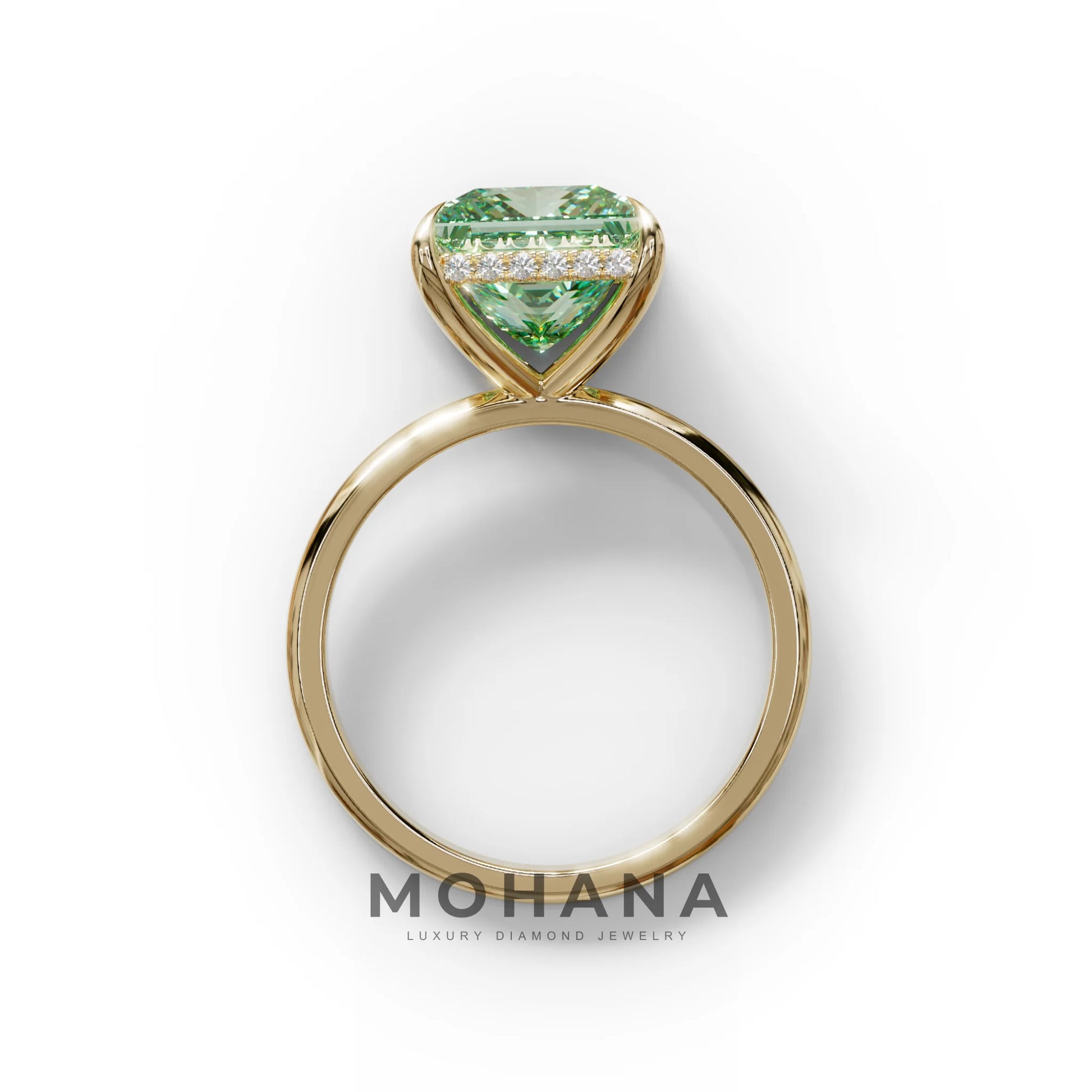 3 Carat Princess Cut Green Lab Diamond Hidden Halo Engagement Ring